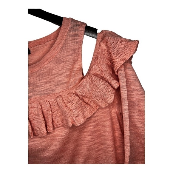EXPRESS | Pink Ruffle Yolk Cold Shoulder Sweater - Picture 8 of 14